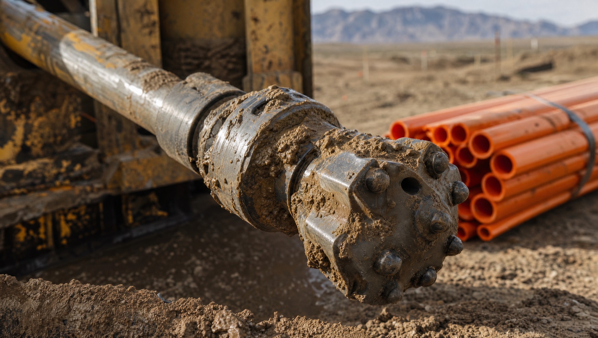 Directional drill head and conduit on an Arizona jobsite